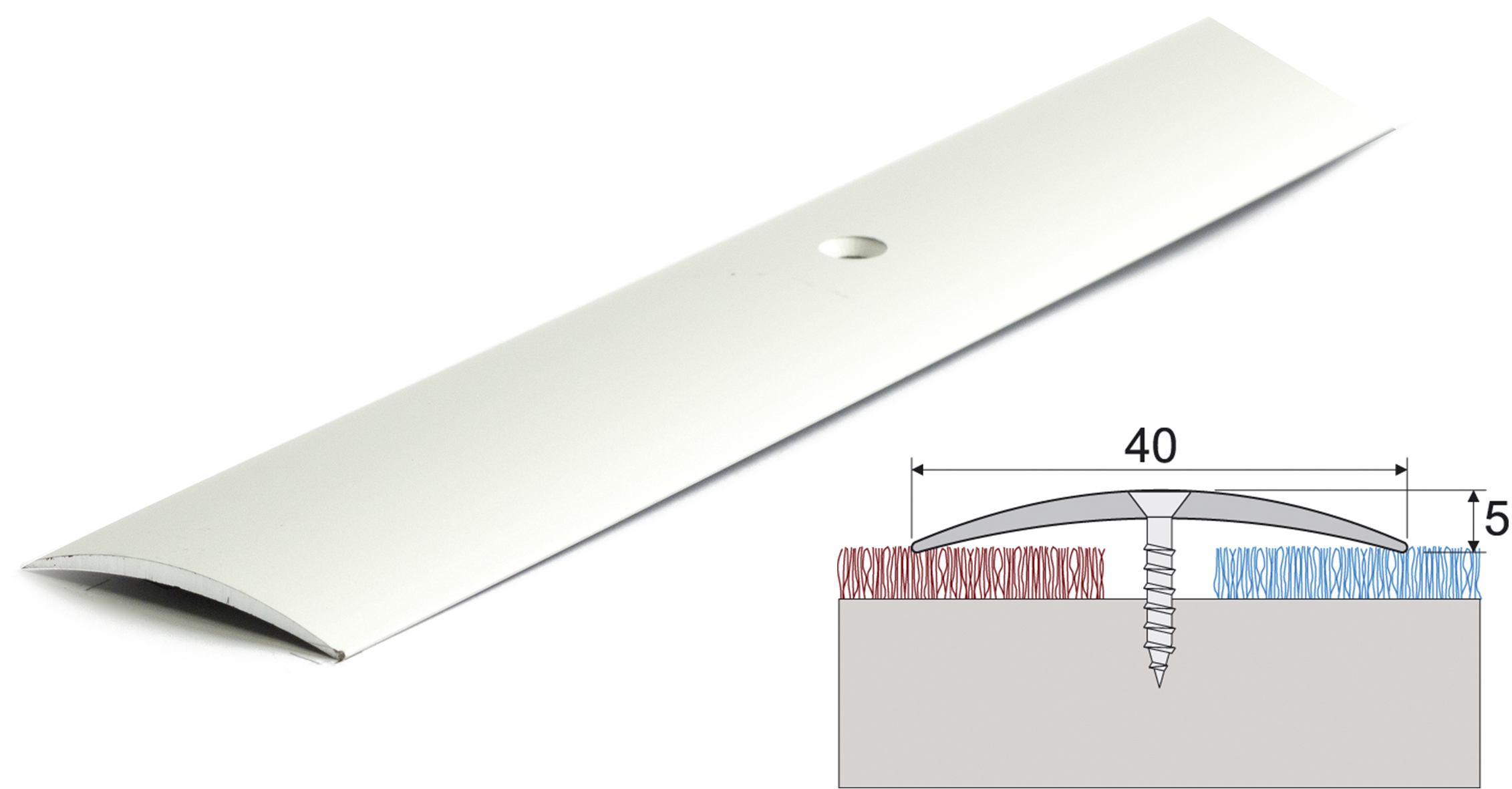 Habo Tæppeliste med skruehuller Alu -5x40x2000mm