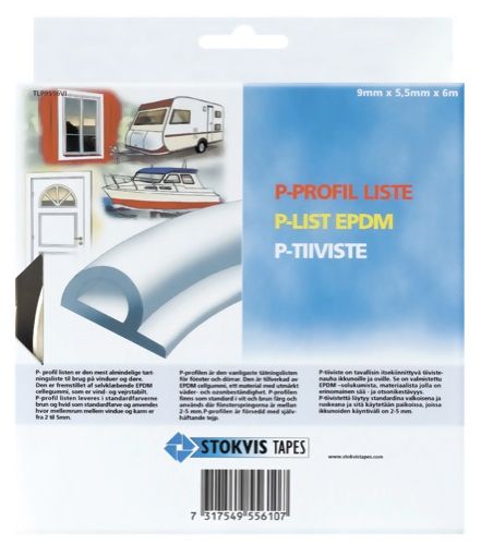Stokvis Tætningsliste p-profil Hvid - 5,5x9x6000mm
