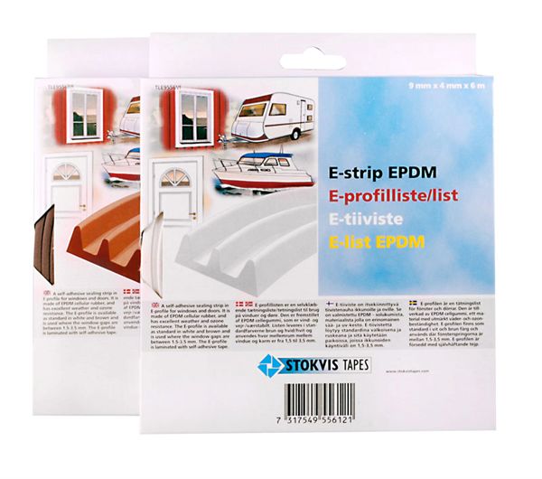Stokvis Tætningsliste e-profil Hvid - 4x9x6000mm