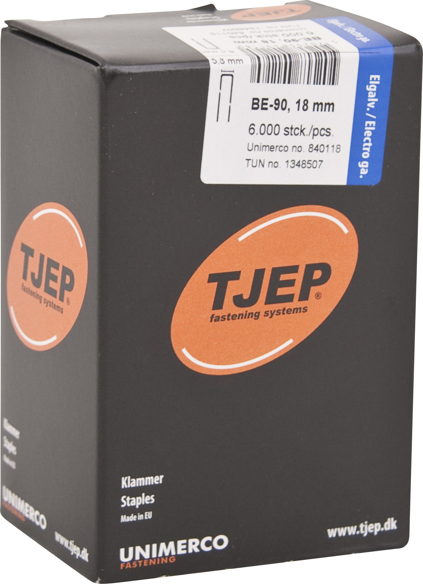 TJEP BE-90 Klammer 18mm m/Lim - 6000 stk/pk