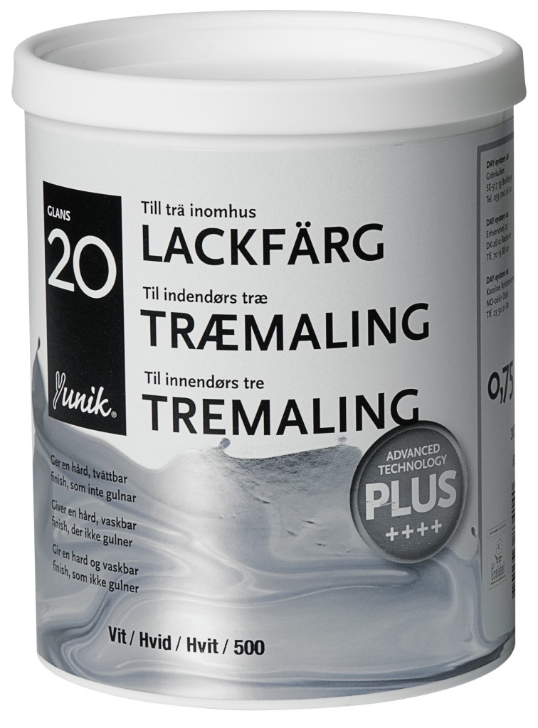 Yunik Indendørs Træmaling Glans 20+ Hvid - 0,75L