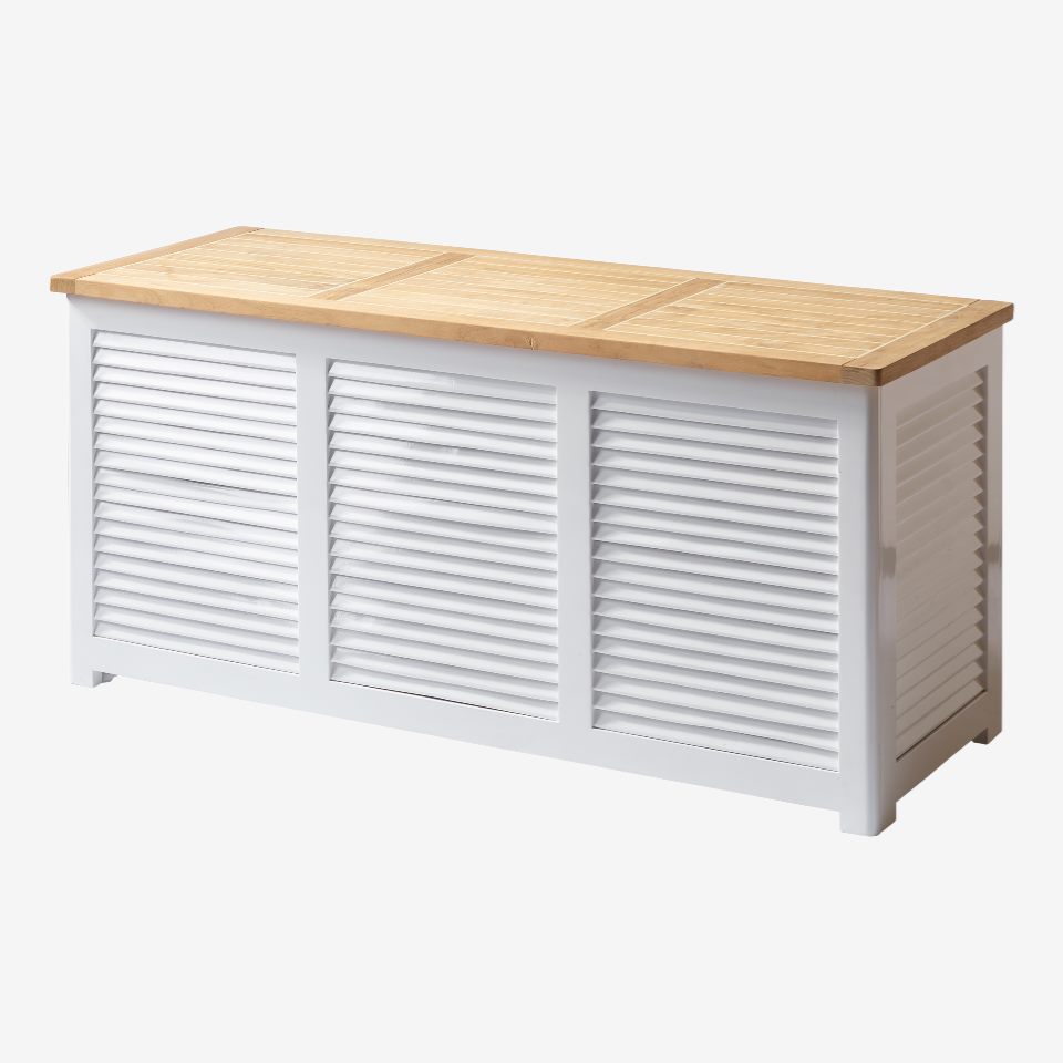 Cinas Hyndeboks med teaklåg Hvid - 130x50x60cm