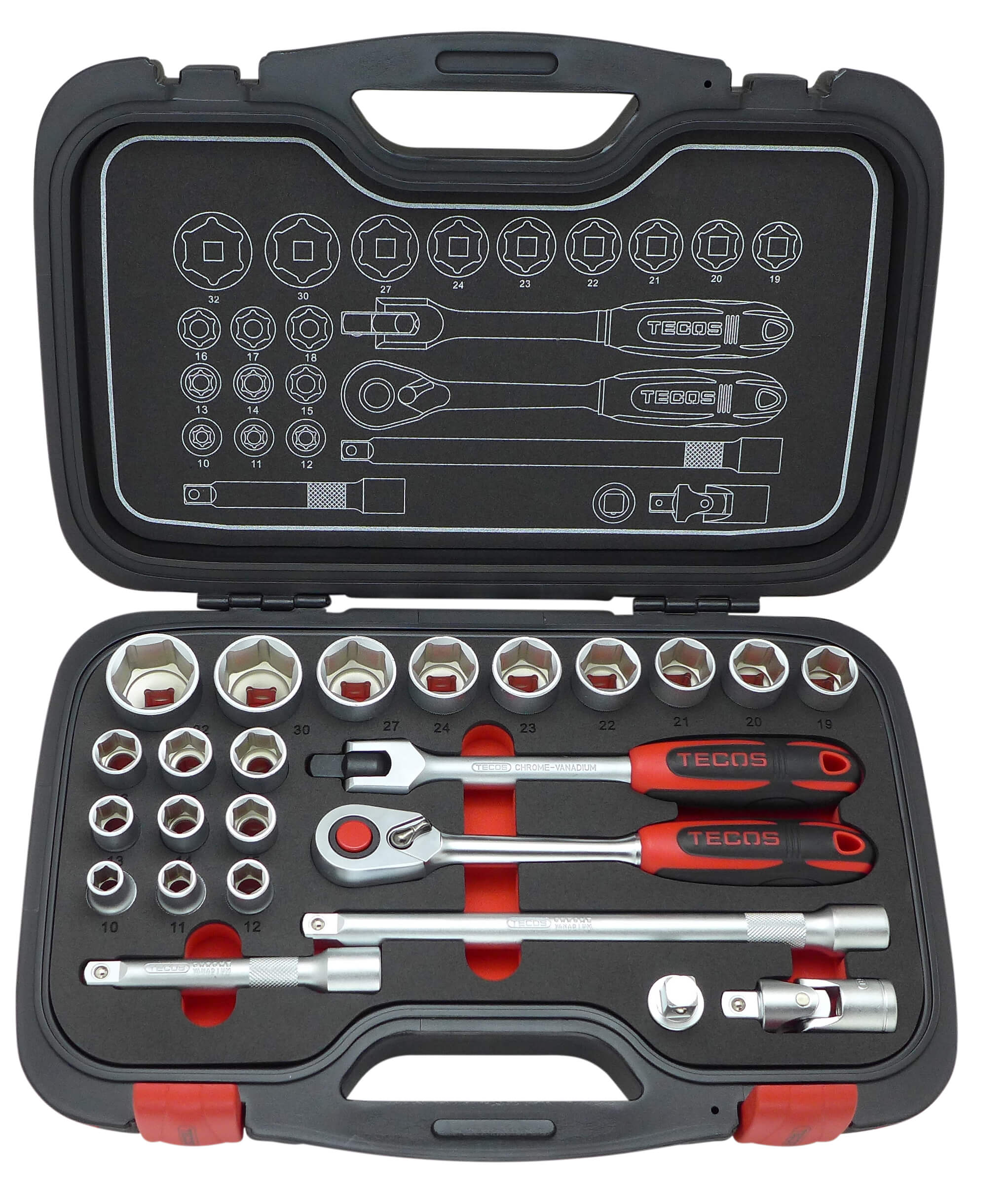 Tecos T-2024 Topnøglesæt 1/2" 24dl 10-32mm m/EVA indlæg