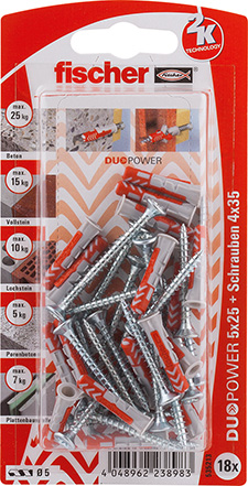 Fischer Dybel DuoPower S Inkl. Skruer - 5x25mm - 18 stk
