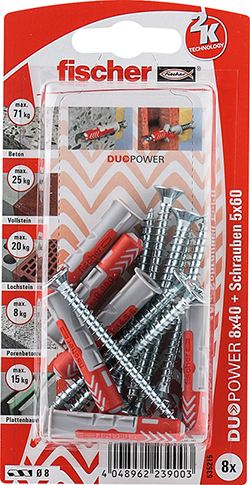 Fischer Dybel DuoPower S Inkl. Skrue - 10x50mm - 4 stk