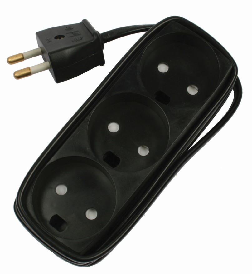 Unite Stikdåse 3 Udtag U/Jord Sort