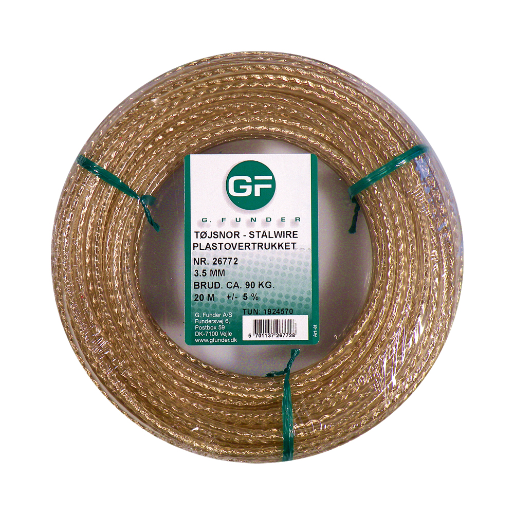 G. Funder Tøjsnor plastovertrukket stålwire - 20m