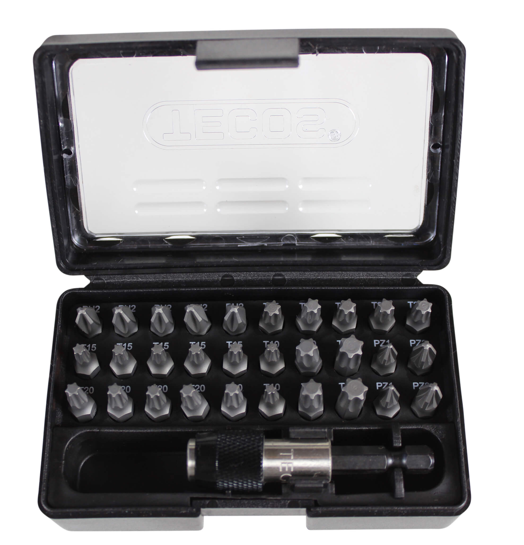 Tecos Bitssæt 31 dele sort i boks TX, PH, PZ, Quick-Lock Tecos