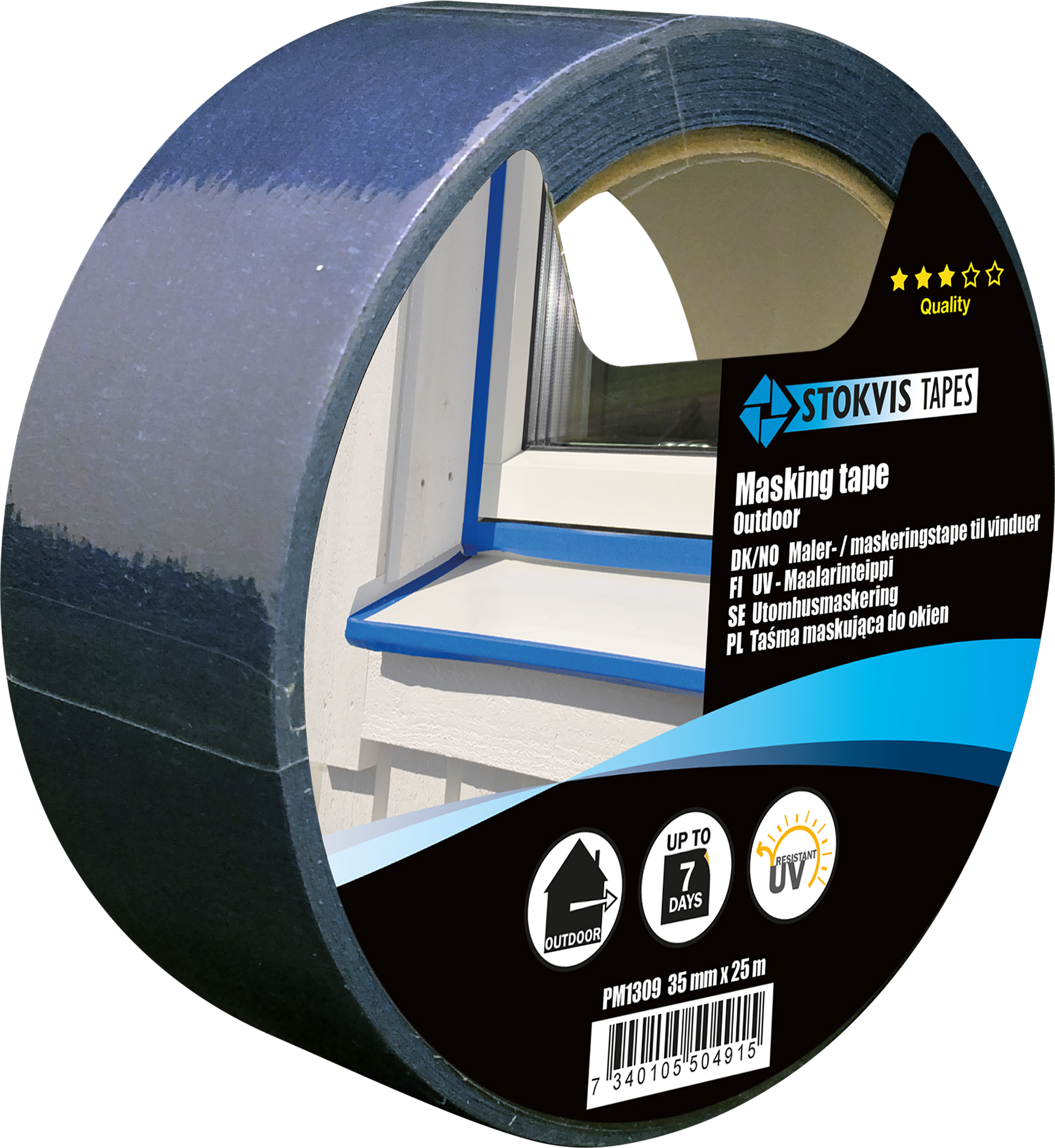 Stokvis Afdækningstape UV-bestanding Blå - 35mmx25m