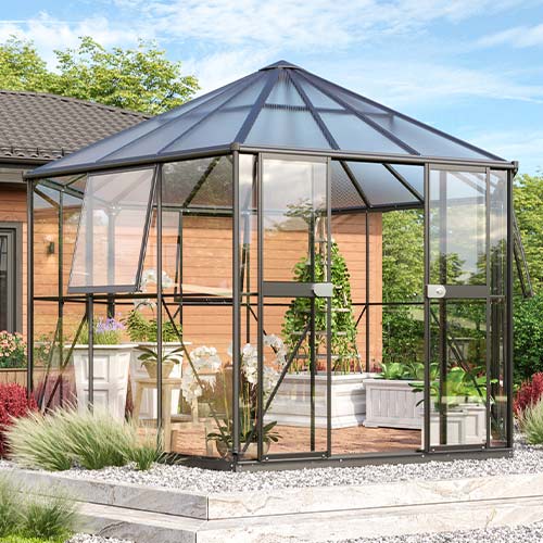 Opsætning af orangeri og pavillion drivhus