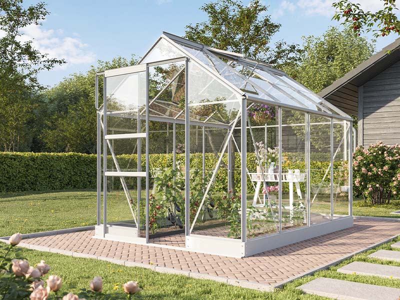 Klassisk drivhus i aluminium med ruder i hærdet glas
