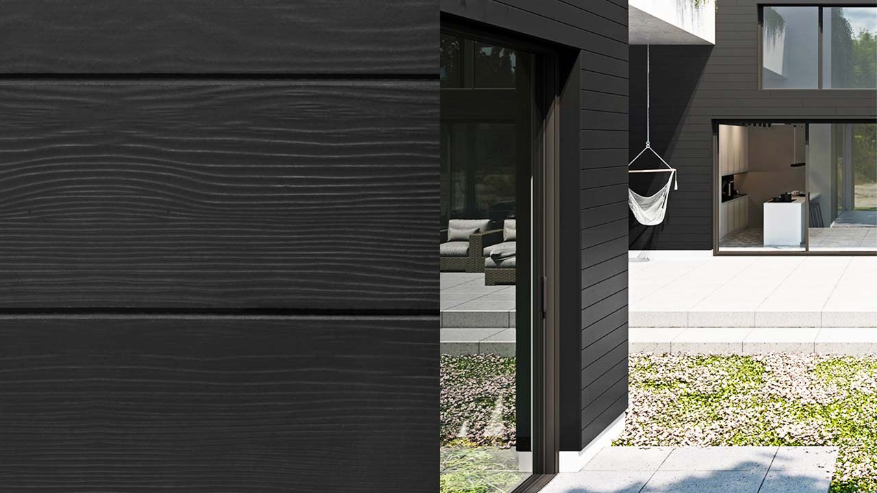 Sort facadebeklædning i fibercement på hus