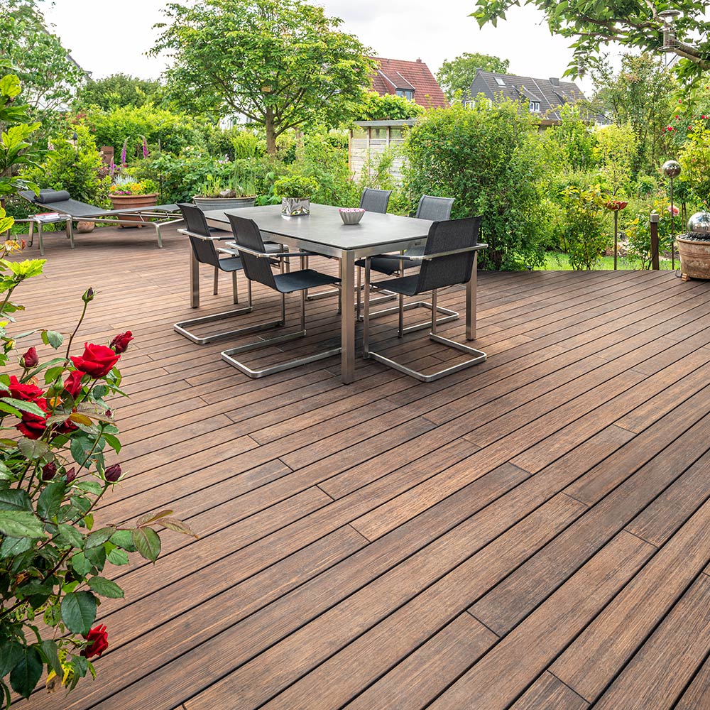 Mørkebrune bambus terrassebrædder i espresso