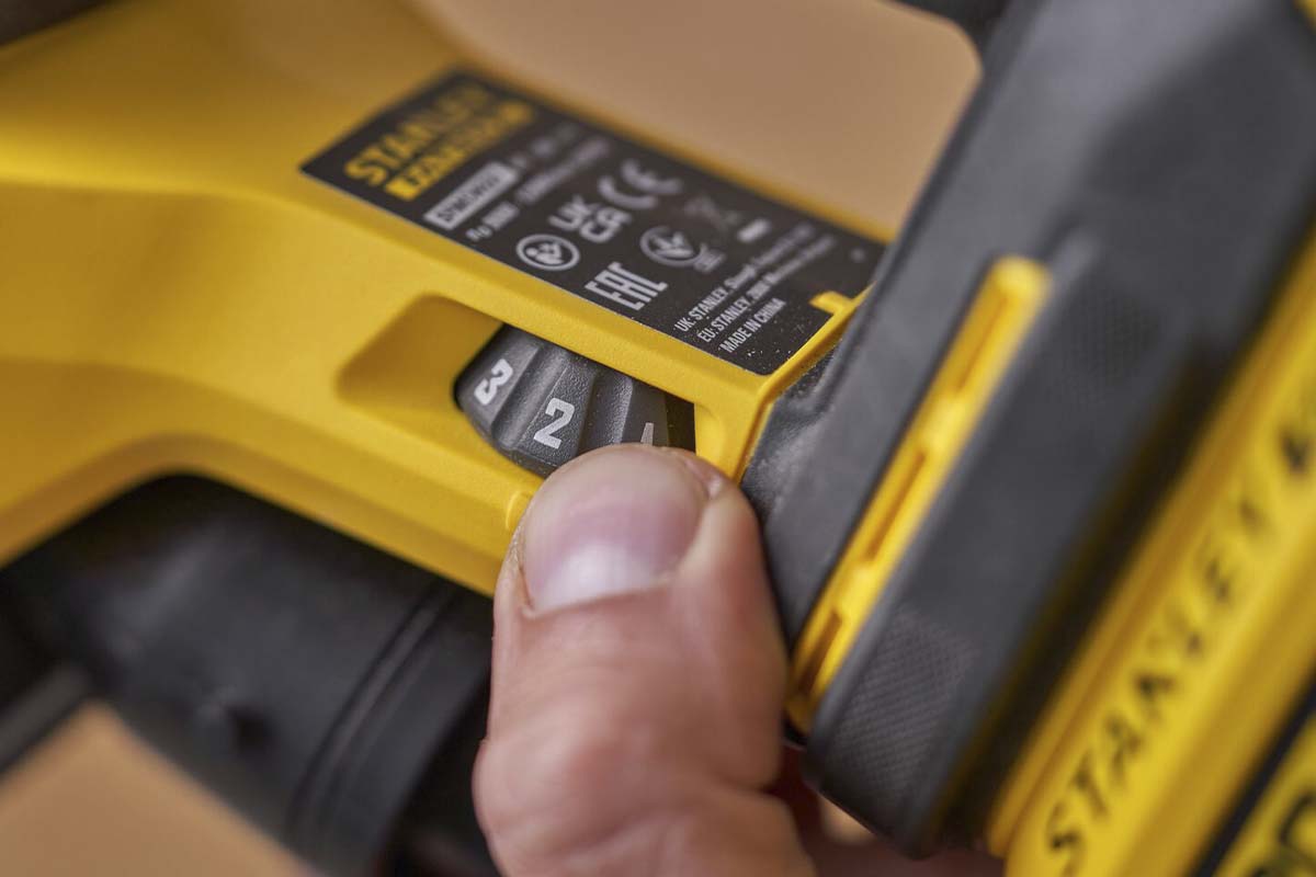 Tydelige indstillinger på Stanley Fatmax V20 værktøj