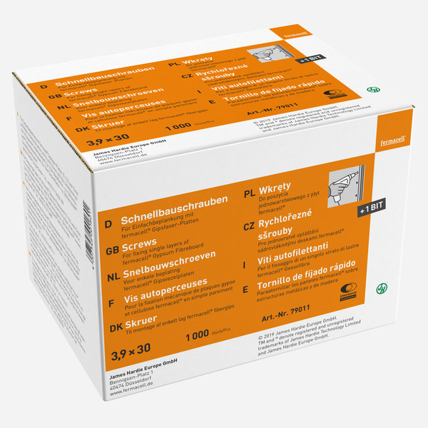 Fermacell Skruer med 1 krydskærvbit - 3,9x30mm - 1000 stk/pk