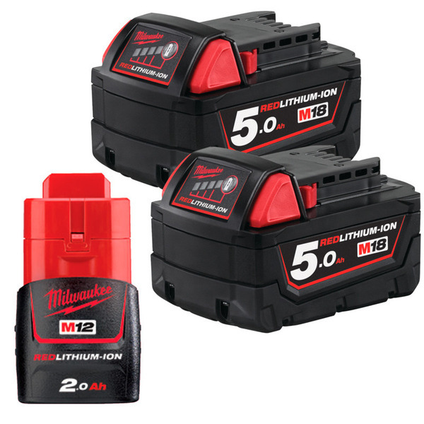 Milwaukee M18 batterisæt 2 x 5,0AH + gratis batteri