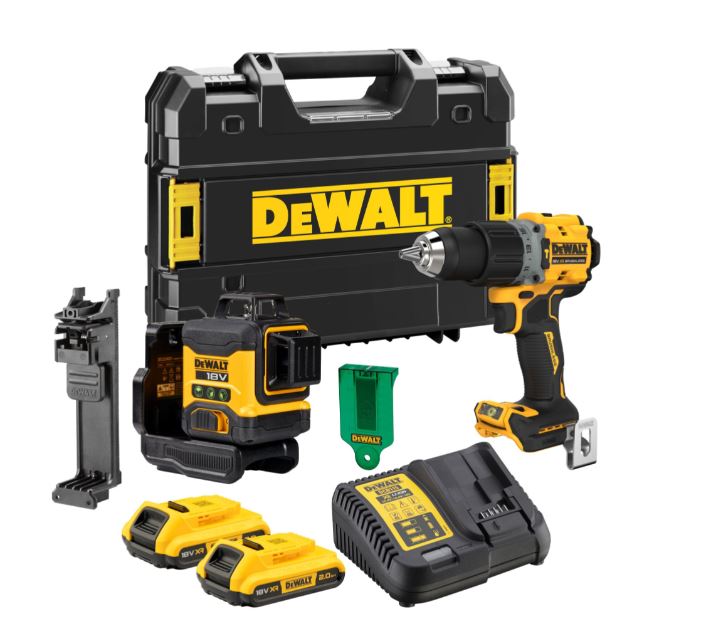DEWALT Boremaskine + Laser Sæt DCK2095D2T-QW