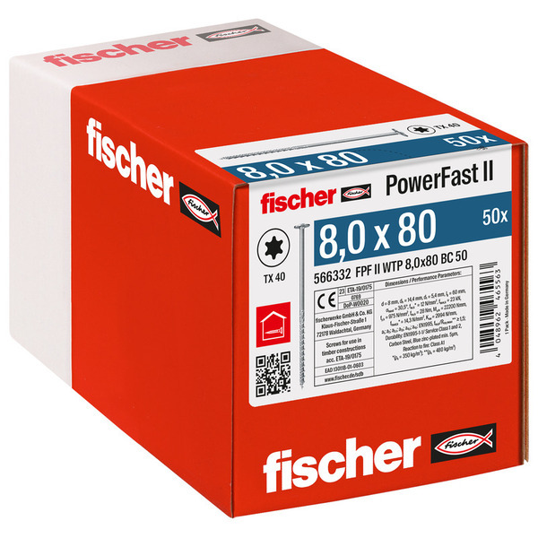 Fischer Konstr. Skrue FPF II WTP BC TX40 - 8,0x80mm -  50 stk/pk