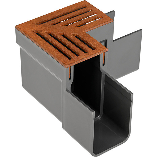 Plastmo Linjedræn Hjørne Med Rist i Cortenstål - Slimline 16x10,3x16cm