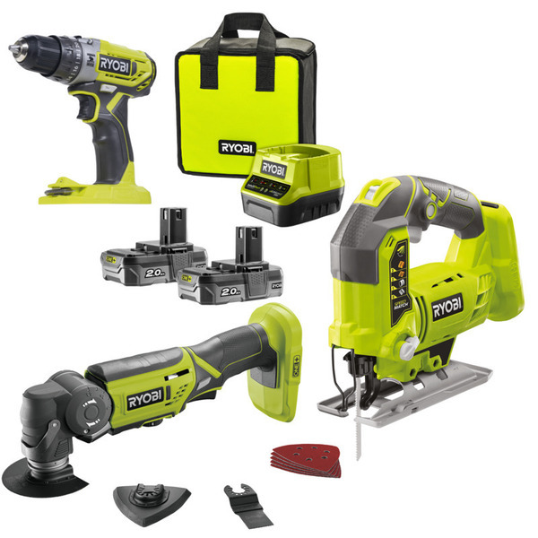 Ryobi ONE+ Stiksav R18JS-0 + Multiværktøj R18MT-0 + Slagboremaskine R18RD2-220S