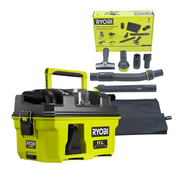 Ryobi ONE+ Tør og vådstøvsuger - 18V RV1811-0 + Støvsugersæt RAKVA04