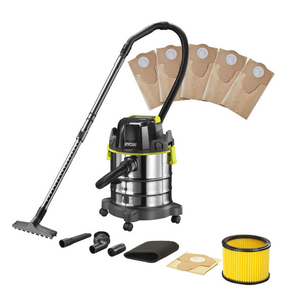Ryobi ONE+ Støvsuger Våd/Tør - 18V R18WDV-0 + Støvsugerpose R18WDV05 - 5 stk