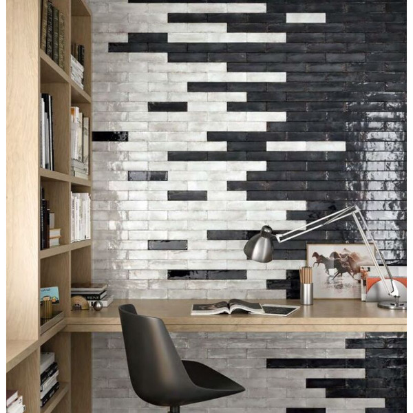 Vægflise Metallica Brick Black Lux - 6x24cm