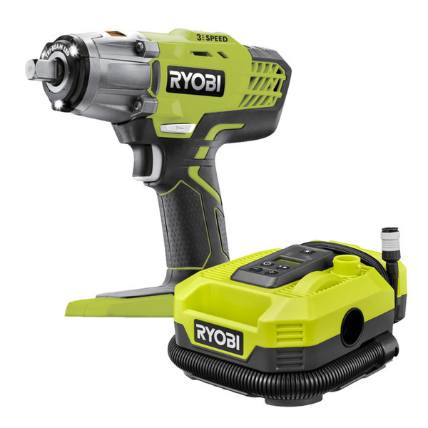 Ryobi ONE+ Slagnøgle 1/2" 3-Gears + Ryobi Multikompressor RMI18-0