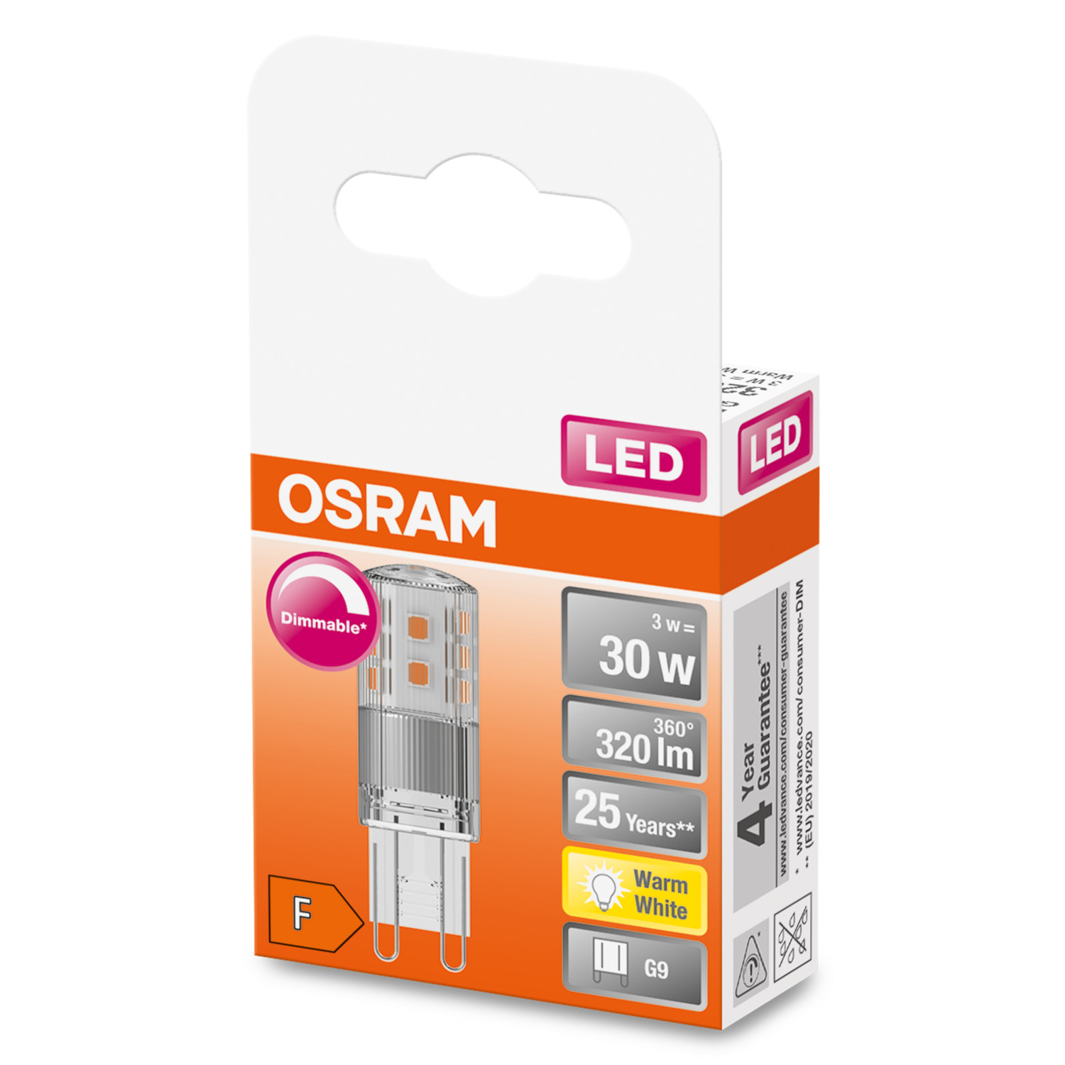 OSRAM LED Special PIN 320lm 3W/827 (30W) G9 dæmpbar