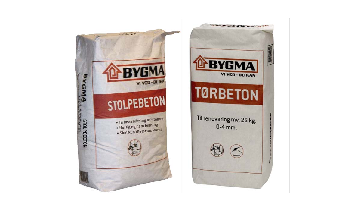 Tørbeton og stolpebeton klar til blanding