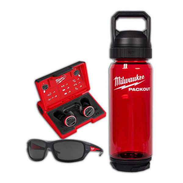 Milwaukee Bluetooth Høretelefoner + Drikkedunk + Sikkerhedsbriller