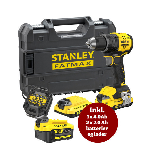 Stanley FatMax V20 Boremaskine - 18V SFMCD714D2T-DK med batterier og lader