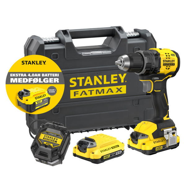 Stanley V20 Boremaskine SFMCD714D2T-DK Inkl. batterier og lader